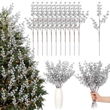 Imagem de Norme 12 peças de enfeites artificiais de Natal com glíter, caules de baga, 40,6 cm, varas decorativas, galhos, galhos, guirlandas, para vaso de árvore de Natal, faça você mesmo, Natal, casamento