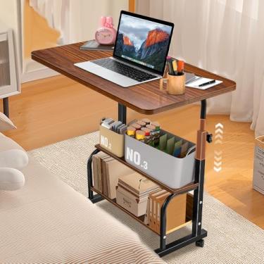 Imagem de Mesa Multiuso Mesinha para Notebook, Mesa Lateral para Sofá, Regulagem Altura 63-87cm, Ajustavel com Rodinhas, Marrom