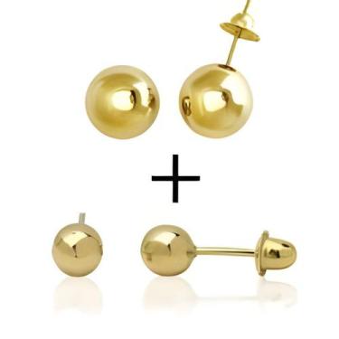 Imagem de Kit Brinco Bola 3mm E Brinco Bola 4mm Ouro 18k 750 - DR Joias