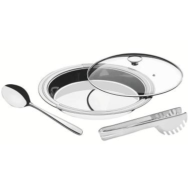 Imagem de Kit Para Servir Tramontina Ciclo Redondo Em Aço Inox Com Tampa De Vidro 3 Peças 64510264
