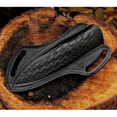 Imagem de ADAM KNIVES Bainha de faca de couro para cinto, bainha de panqueca inclinada, bainha de couro trabalhado, linda faca de corte de touro de vaca capa de couro 100% couro verdadeiro (preto)