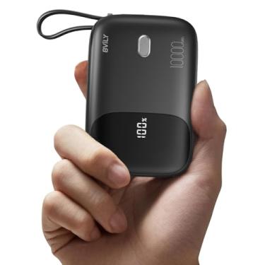 Imagem de Carregador Portatil 10000mAh Power Bank com Cabo Integrado, Carregamento Rápido de com LED Display, Powerbank Externo para Telefone, Samsung, Android – Preto