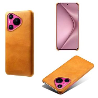 Imagem de Capa para Huawei Pura 70,Proteção contra quedas,Casca de volta de cor sólida simples,Design de couro de imitação de plástico-Orange