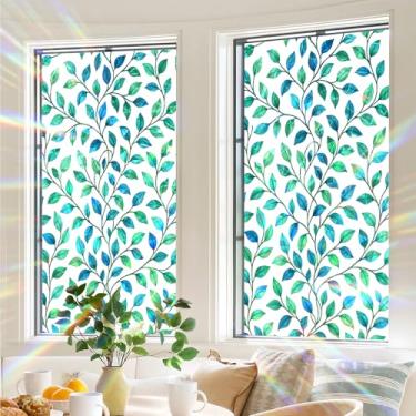 Imagem de BVBOX Película de privacidade para janela 44,5 cm x 99,8 cm, folhas de videira verde com bloqueio solar, adesivo de vidro decorativo não adesivo para controle de calor de porta doméstica