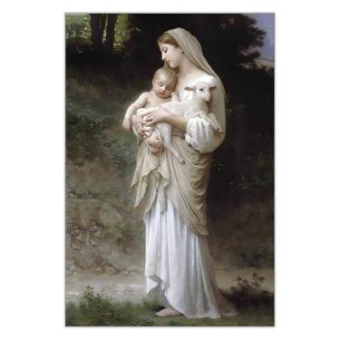 Imagem de Innocence Virgin Mary Baby Jesus Lamb Poster William-Adolphe Bouguereau Canvas Wall Art Motherhood Moment Prints Painting For Home Bedroom Dorm Wall Decor 30 x 40 cm sem moldura
