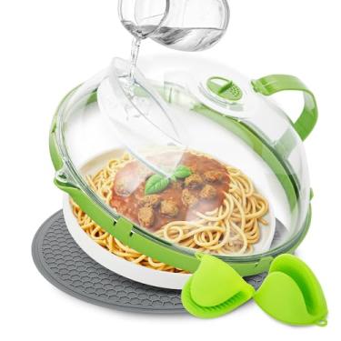 Imagem de SESENSE Conjunto de capa contra respingos de micro-ondas - capa de micro-ondas para alimentos com vaporizador de água, protetor contra respingos de 28 cm com tapete de micro-ondas de silicone e 2