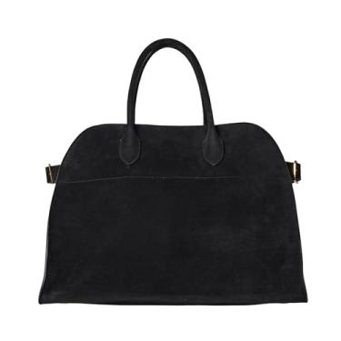 Imagem de Sacolas de couro minimalista, bolsa Hobo de couro, bolsa de couro de camurça macia, sacola vintage casual de grande capacidade com alça superior, Camurça preta, Large