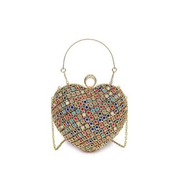 Imagem de Sweetovo Pequenas bolsas de mão em formato de coração de strass para mulheres, mini bolsas de noite brilhantes para formatura, coquetel, casamento, Multicor, Large