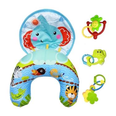Imagem de Almofada de Atividades Infantil para Bebê, Elefante, Tapete de Brincar com Espelho e Acessórios, Tema Safari, Lavável.