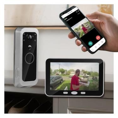 Imagem de YUEZHE Câmera de campainha com monitor portátil, alertas ativos de reconhecimento humano alimentado por bateria sem assinatura forçada (1440p 3.0MP)