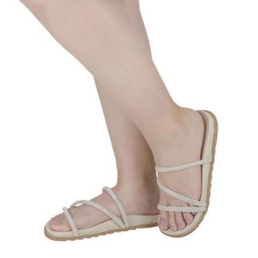 Imagem de Sandália Feminina Slide Strass Papete Rasteira Flatform - LAZZLU, Prat