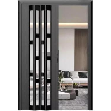 Imagem de Porta De Dobradura Deslizante Preta Da Porta Sanfona Para O Divisor De Quarto, Porta Feita Sob Encomenda Do Acordeão Do Tamanho Com Ferragem De Montagem, One Color, 34x80in(86.4x203.2cm)