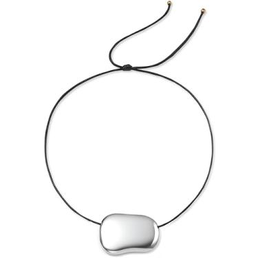 Imagem de Colar de feijão feminino | Pingente de corda grossa banhado a ouro 18K | Joias modernas para ela, Chunky, Banhado a ouro 18K, Sem Pedra Preciosa