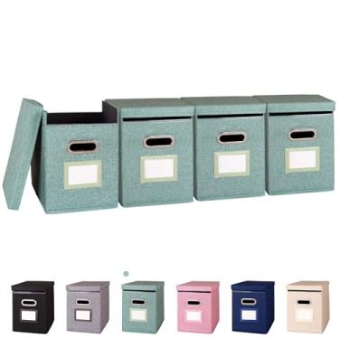 Imagem de ComfortKeeper Pacote com 4 organizadores de pastas de arquivos suspensos com tampa, caixa de armazenamento de arquivos de tecido tamanho carta dobrável, suporte portátil de documentos de escritório