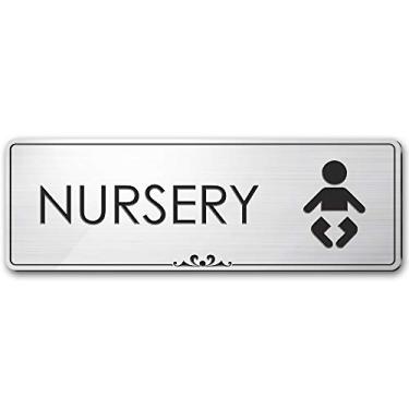 Imagem de Placa de berçário de bebê placa de quarto de mãe, prata escovada, gravada, 7,6 x 23 cm, resistência ao desbotamento, uso interno/externo, feito nos EUA por My Sign Center