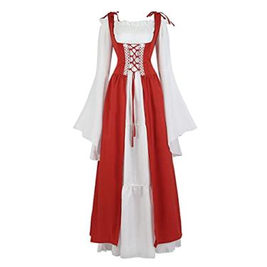Imagem de Zhitunemi Fantasia feminina renascentista, vestido de fada, gótico, camponesa, fantasia medieval, Cranberry Red, G