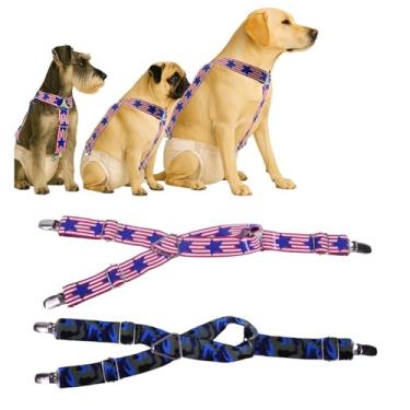 Imagem de Suspensórios de fraldas para cães femininos e machos, pacote com 2 (estrelas da bandeira dos EUA e listras do arco-íris) ajustáveis, clipes elásticos para cães de 4,5 a 90 kg evitam a troca de fraldas