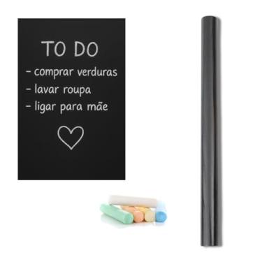 Imagem de Papel de Parede Adesivo Lousa Quadro Negro PVC Lavável 5 Gizes Coloridos para Recados Desenhos e Decoração