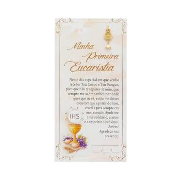 Imagem de Lembrança Primeira Comunhão Eucaristia Cartão com Pingente - FORNECEDO