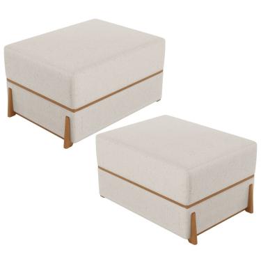 Imagem de Kit 02 Puffs Decorativo Retangular Para Sala de Estar Domus L02 Linho Cru - Lyam Decor