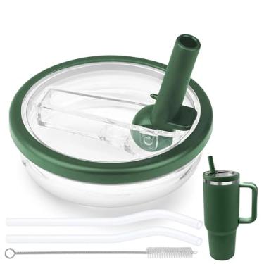 Imagem de Tampa de canudo flip compatível com Stanley Cup 850 g, tampa de substituição à prova de vazamento livre de BPA adequada para copo Stanley Quencher de 850 g, à prova de derramamento, 2 canudos, 1