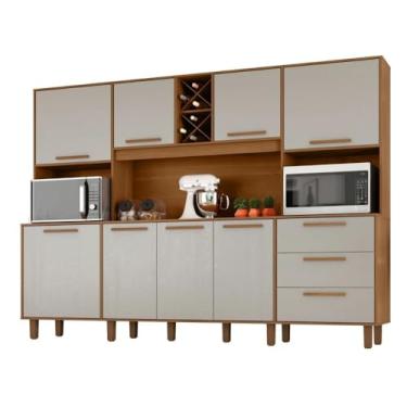 Imagem de Armário De Cozinha Completa Com Adega 8 Portas 3 Gavetas Apollo Madeirado/Areia Zanzini