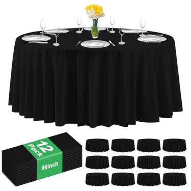 Imagem de CC-SLZP Pacote com 12 toalhas de mesa de plástico preto premium – toalha de mesa redonda de 246 polegadas, toalha de mesa descartável de plástico para festas (12, preta, redonda de 244 cm)