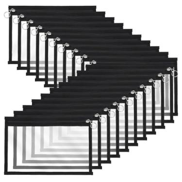 Imagem de XLIUAX Pacote com 30 bolsas transparentes com zíper, envelopes de PVC à prova d'água, bolsas de maquiagem, bolsa de lápis, bolsa multiuso para organização de arquivos de documentos para viagem