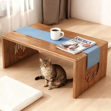 Imagem de YHGSYXL Mesa de centro dobrável japonesa sem montagem, mesa de tatame de madeira maciça de bambu dobrável estilo japonês mesa de café baixa para sentar no chão, fácil armazenamento