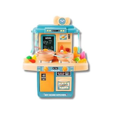 Imagem de Cozinha Infantil Brinquedo Fogãozinho 48 Peças Luz E Fumaça (Azul)