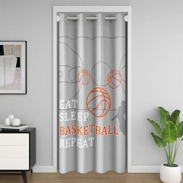 Imagem de Castle Fairy Cortina de porta de basquete para privacidade, cortina de entrada temática de jogos esportivos de bola 107 cm L x 203 cm C decoração de quarto, cesta de basquete, portas cinza drapeadas