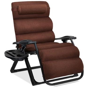 Imagem de Cadeira Reclinável Ajustável Gravidade Zero com Mesa Lateral e Almofada Removível, Best Choice Products, Marrom
