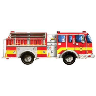 Imagem de Quebra Cabeça Infantil de Chão, Tema Caminhão de Bombeiros com 24 Peças para Crianças Acima de 3 Anos, Melissa Doug, Vermelho