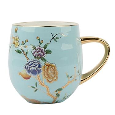 Imagem de GRFIT Caneca de grande capacidade Caneca de osso china copo de água doméstico copo de água pintado à mão padrão de flores xícara de café com alça dourada caneca de café (cor: latão)