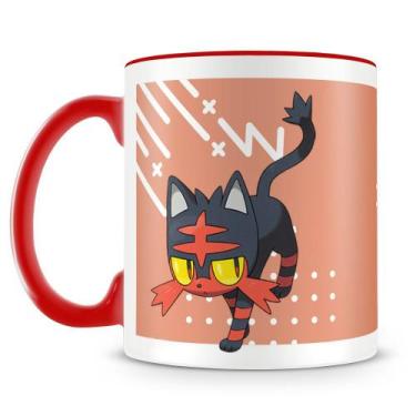 Imagem de Caneca Pokémon Litten - Porcelana Personalizada com Alça Vermelha - Am