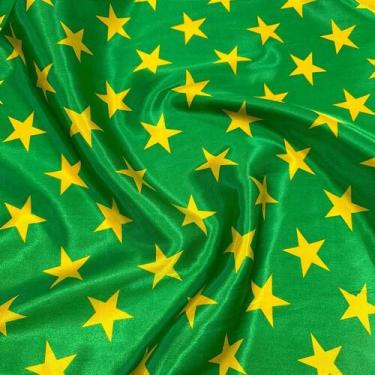 Imagem de Tecido Cetim Estampado Brasil Patriota 1,40m para Decorações e Festas 