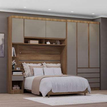 Imagem de Quarto Casal Guarda Roupa Mesa De Cabeceira 311cm Veneza Luc Avelã Pf/cinammon Pf