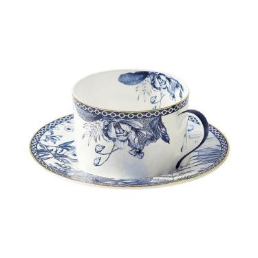 Imagem de Xícara e pires de chá Blue Floral Bone China 180 ml Impressão à mão - 