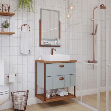 Imagem de Armário de Banheiro Uni 60cm 2 Gavetas C/ Espelheira 100% Mdf Pistache