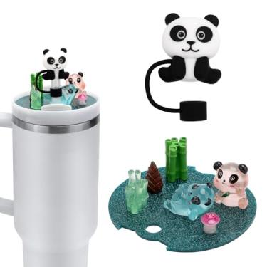 Imagem de Capa de palha de panda e acessórios de tampa de copo para Stanley Cup, diâmetro interno de 1 cm de silicone fofo panda capa de canudo pingentes decoração de tampa de copo compatível com Stanley