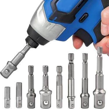 Imagem de Conjunto de adaptadores de soquete de broca de 8 peças – Barras de extensão curtas e longas de liga de aço, adaptadores de soquete de impacto de acionamento de 1/5.1 cm 3/20.3 cm 1/10.2 cm para