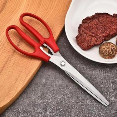Imagem de Tesoura de cozinha, tesoura de churrasco coreana de 2,5 mm, tesoura de cozinha para cortar carne, frango, legumes, aço inoxidável, multiuso, antiderrapante, serrilhada, afiada para churrasco