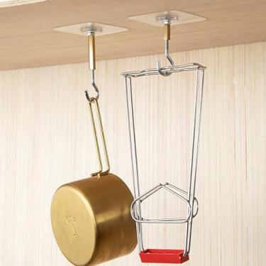 Imagem de 2 peças de ganchos para pendurar no teto sem broca para pendurar plantas fortes e pegajosas ganchos de teto para luzes, sinos de vento (estilo aberto)