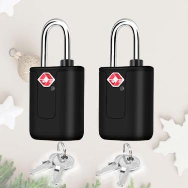 Imagem de Pacote com 2 fechaduras de bagagem de viagem aprovadas pela TSA com chaves, cadeado com chave, fechaduras pequenas com zíper, cadeados compatíveis com TSA aceito para mala, mochila, armário de