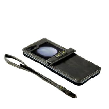 Imagem de Para samsung z flip5 Capa de bolsa de couro com alça de telefone para Samsung Galaxy Z Flip 5 Flip5 Zflip5 Capa confortável Funda, Café, para Samsung z flip 5
