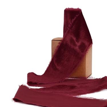 Imagem de Simplegoal Fita de veludo desgastada borgonha para embrulho de presente 7,5 cm fita de veludo para decoração de Natal, buquê de flores, projetos de artesanato faça você mesmo