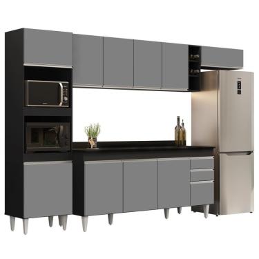 Imagem de Armário De Cozinha Modulada 5 Peças Cp17 Balcão Com Tampo Preto-cinza - Lumil