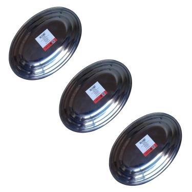 Imagem de Kit 3 Travessa Bandeja Restaurante Oval Inox 30 Cm Porção