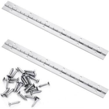 Imagem de Dobradiças contínuas e de piano de 30,5 cm, 2 peças de dobradiça contínua de aço inoxidável com furos, dobradiças de piano de aço inoxidável polido para barcos e armários, caixa de armazenamento
