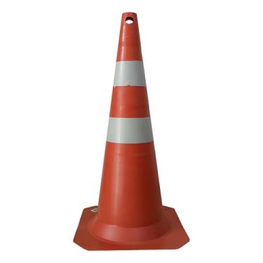 Imagem de Cone Para Sinalização Trânsito e Obras 75 Cm Laranja e Branco com Faixas Refletivas para Segurança